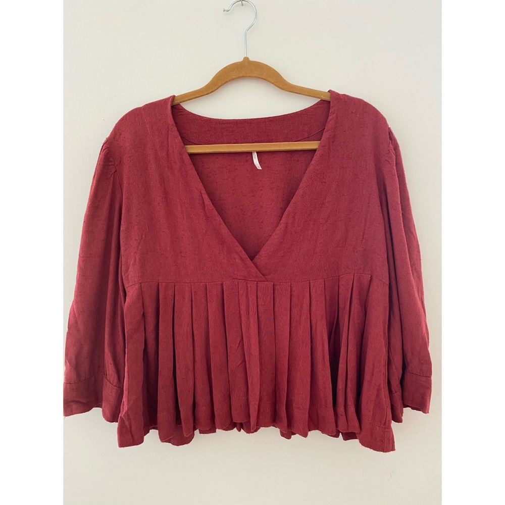Free People Red Textured Blouse